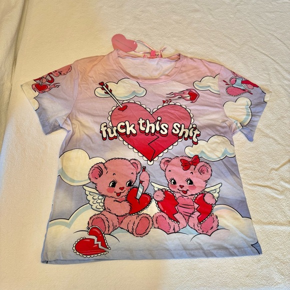 ❤️ Sugar Thrillz F This Valentines Day Pink Teddy Heartbreak Dolls Kill Baby Tee - Picture 2 of 12
